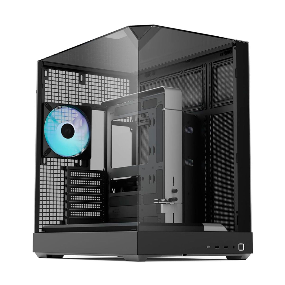GABINETE APNX (V2-BK-V1) MEDIA TORRE, CRISTAL TEMPLADO, NEGRO