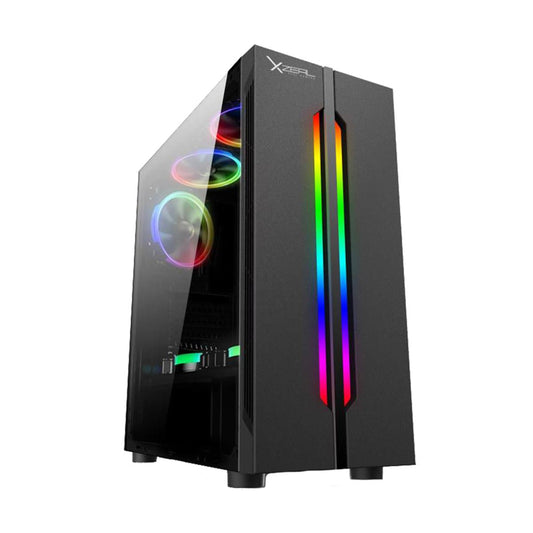 GABINETE XZEAL (XZCGB03B) XZ120, ATX, CRISTAL, 3*VENT RGB, SIN FUENTE, NEGRO