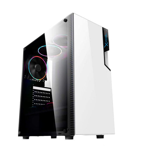 GABINETE XZEAL (XZCGB06W) ZX130, MICRO ATX,CRISTAL,1*USB 3.0,1*USB 2.0,3*VENT RGB,SIN FUENTE,BLANCO