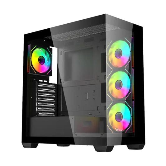 GABINETE XZEAL (XZCGB08B) YRDEN XZ140, ATX,CRISTAL, 4*VENT RGB, SIN FUENTE. NEGRO