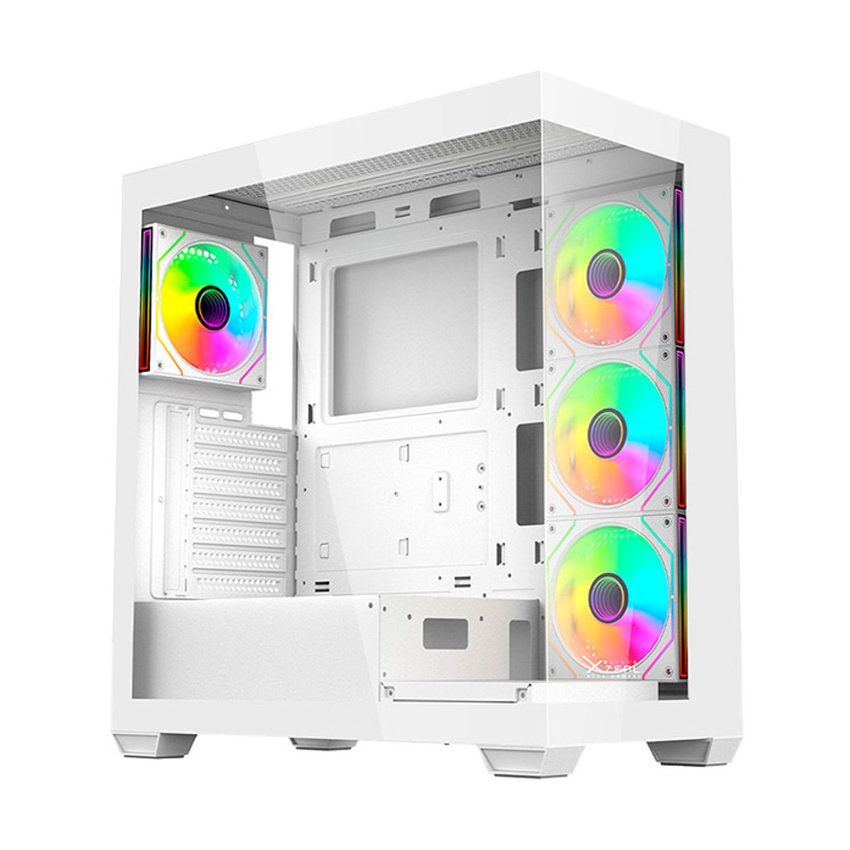 GABINETE XZEAL (XZCGB08W) YRDEN XZ140, ATX, CRISTAL, 4*VENT RGB, SIN FUENTE, BLANCO