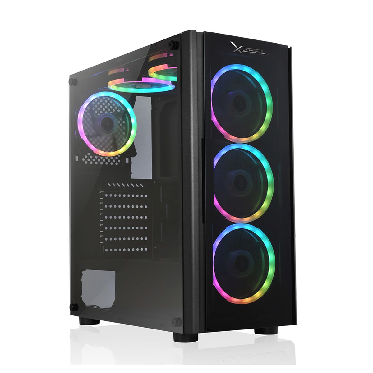 GABINETE XZEAL (XZCGB12B) XZ110-1, MICRO ATX,CRISTAL,1*USB 3.0,1*USB 2.0,3*VENT RGB,SIN FUENTE,NEGRO