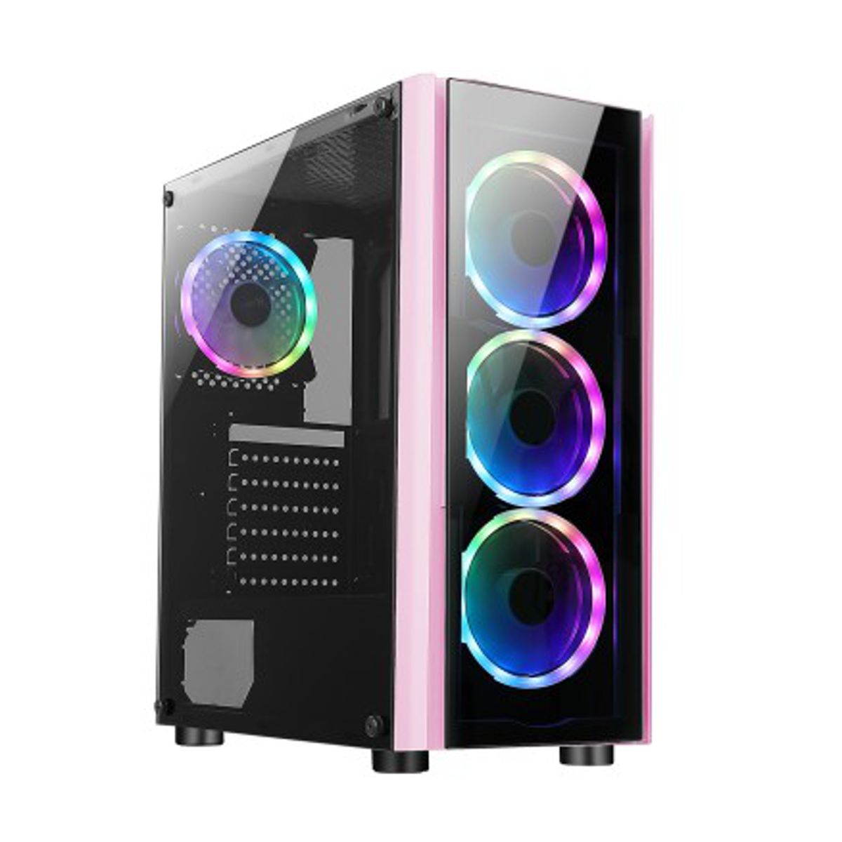 GABINETE XZEAL (XZCGB12P) XZ110-1, MICRO ATX,PANEL VIDRIO,1*USB 3.0,1*USB 2.0,3*VENTILADOR RGB,ROSA