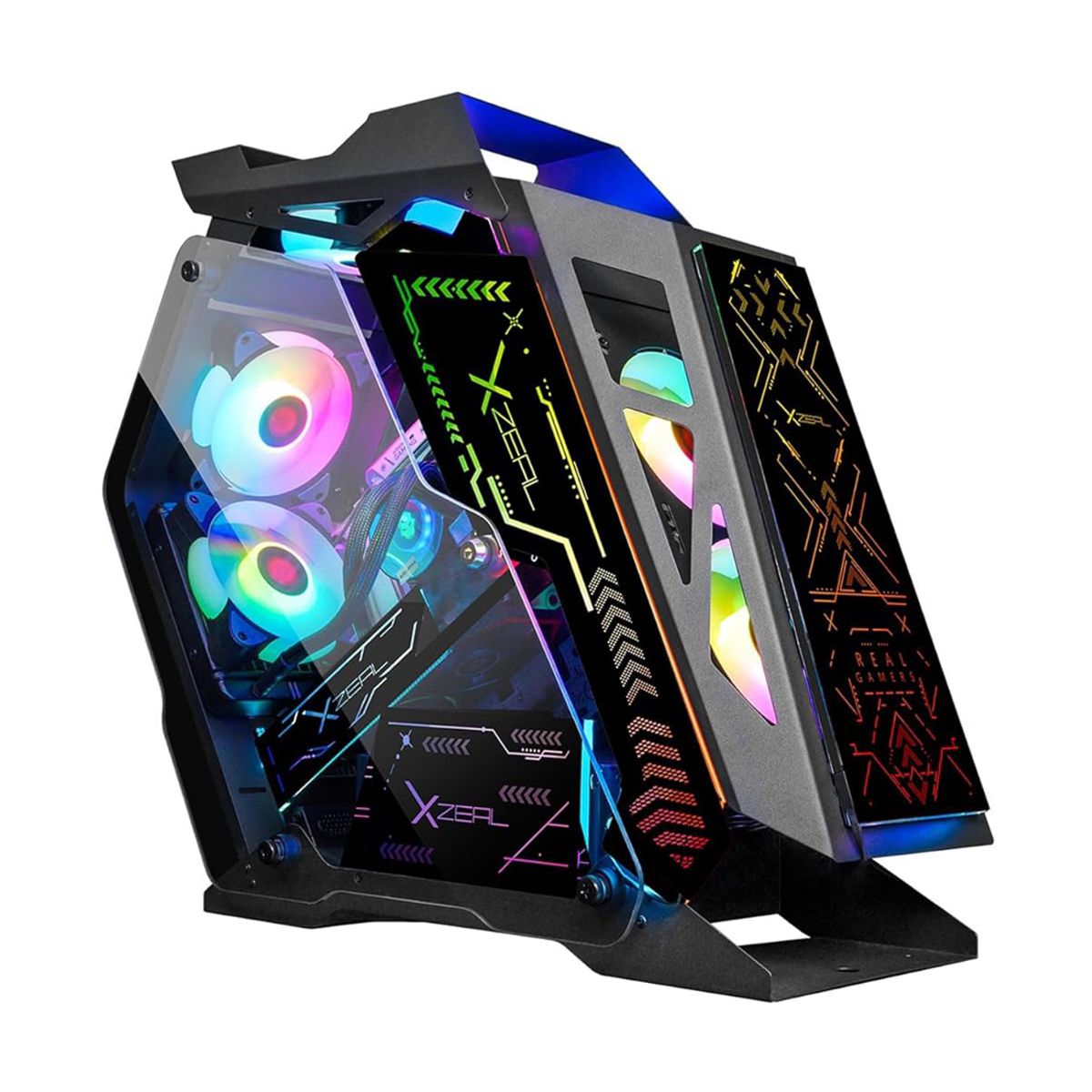 GABINETE XZEAL (XZGAIRRGBB) IRO2, MICRO ATX, CRISTAL+METAL,4*VENT ARGB,SIN FUENTE. NEGRO