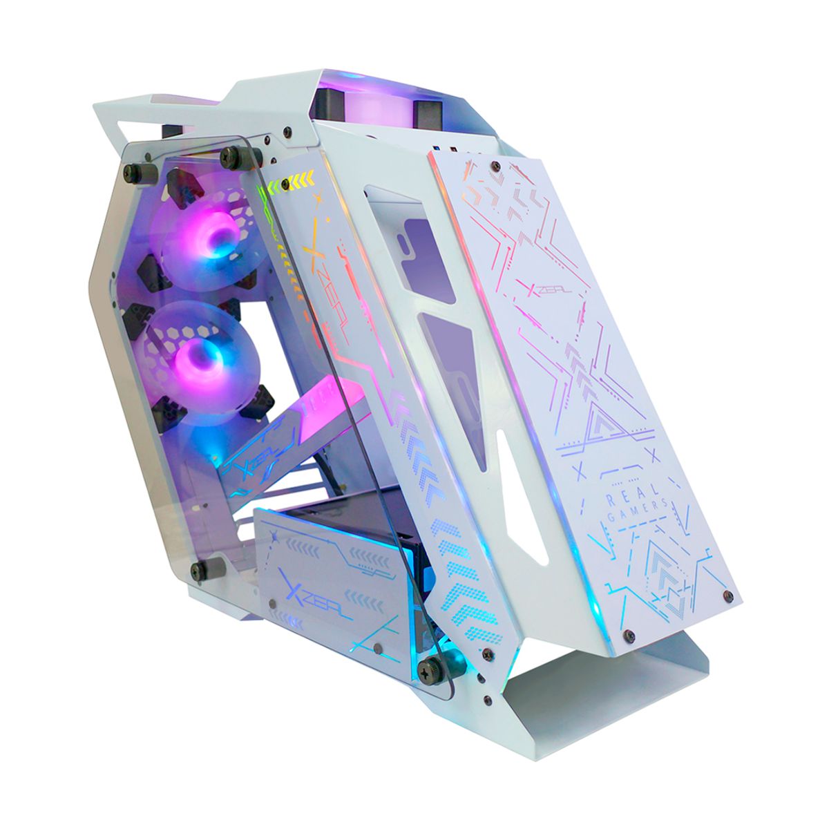 GABINETE XZEAL (XZGAIRRGBW) IRO2, MICRO ATX,CRISTAL+METAL 4*VENTI ARGB, SIN FUENTE, BLANCO