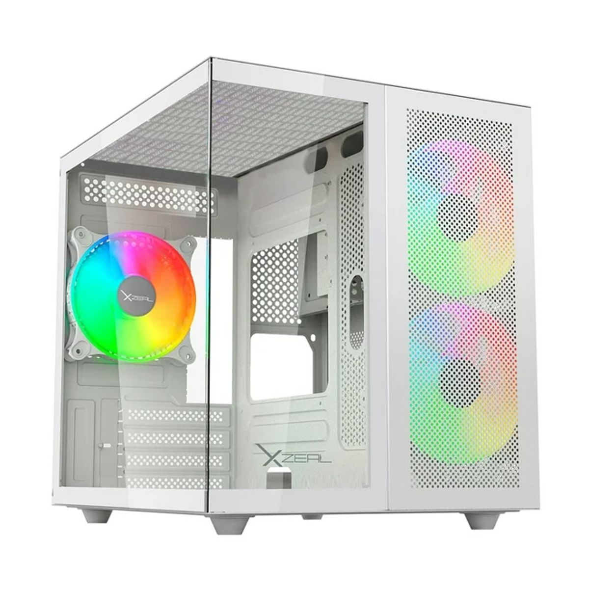 GABINETE XZEAL (XZGAMC1W) CUBO, MINI ITX,CRISTAL+METAL, 3*VENTI ARGB, SIN FUENTE, BLANCO