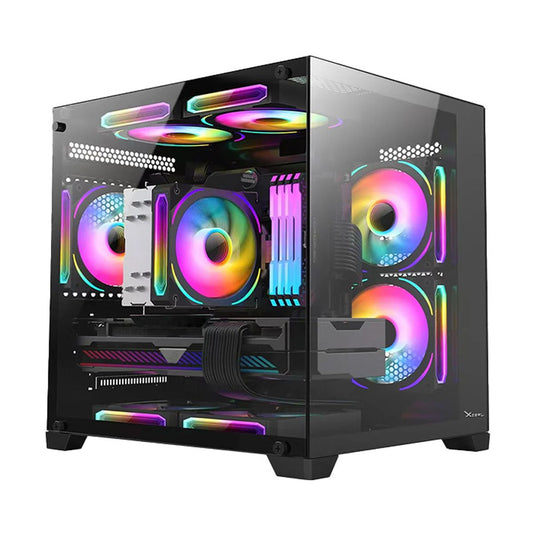 Gabinete Xzeal Panzer II Cubo CX12, Micro ATX, Cristal Templado, 3 Ventiladores incluidos, 1*USB 3.0, sin fuente, Negro
