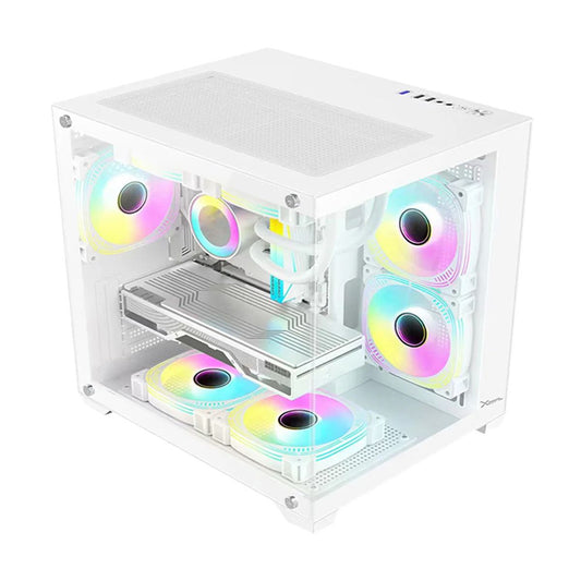 Gabinete Xzeal Panzer II Cubo CX12, Micro ATX, Cristal Templado, 3 Ventiladores incluidos, 1*USB 3.0, sin fuente, Blanco