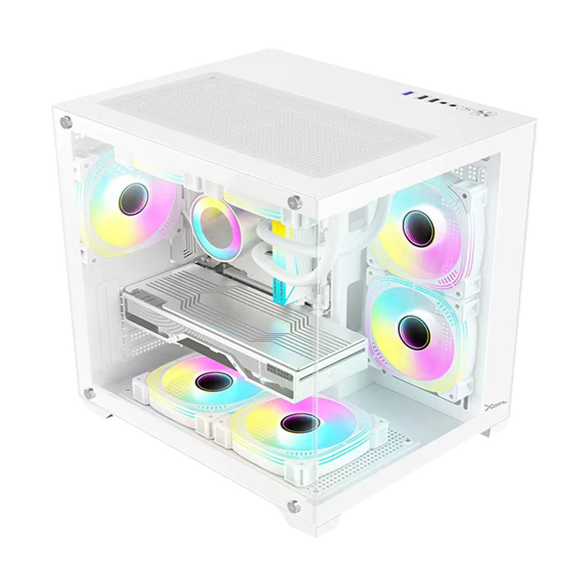 GABINETE XZEAL (XZGAMC2W)PANZER II CUBO CX12,MICRO ATX,CRISTAL,3*VENTRGB,1*USB 3.0,SIN FUENTE,BLANCO