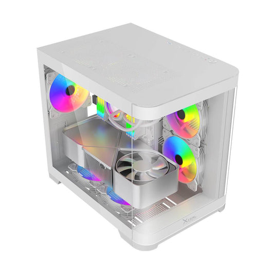 GABINETE XZEAL (XZGAMC3W) CURVO, M-ATX/ITX,CRISTAL,3*VENT RGB,SIN FUENTE, BLANCO