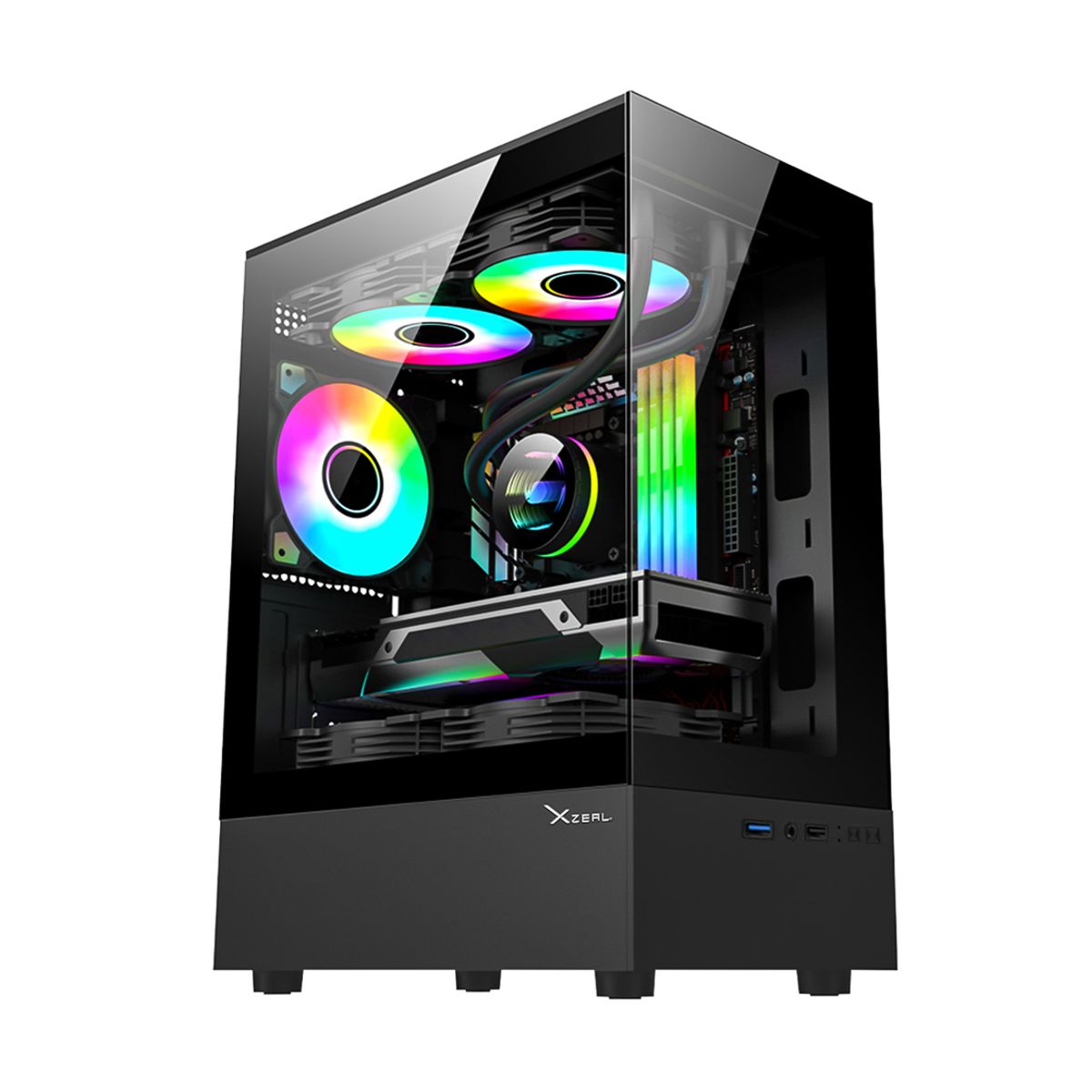 GABINETE XZEAL (XZGAZNY1B)X-ZYNERGY XZY1,MICROATX,CRISTAL+METAL,3*VENTRGB,1*USB 3.0,SIN FUENTE,NEGRO