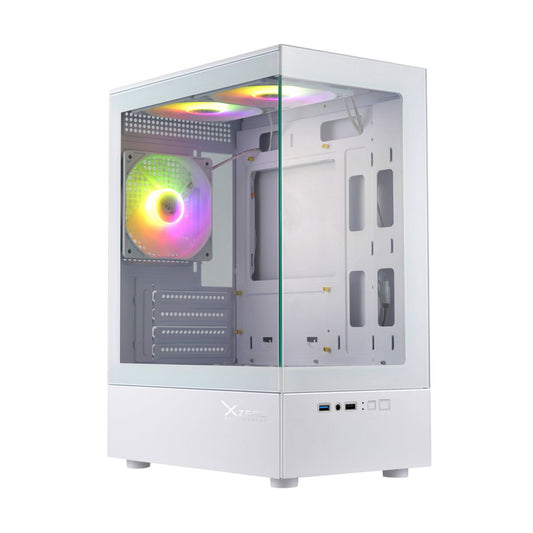Gabinete Xzeal X-ZYNERGY XZY1, Micro-ATX, Cristal/Metal, 3 Ventiladores incluidos, 1*USB 3.0, sin fuente, Blanco