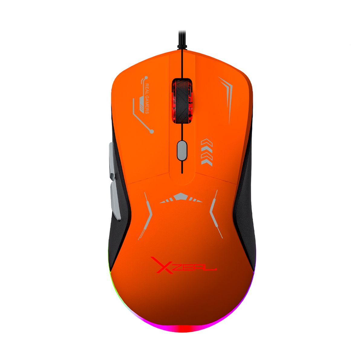 MOUSE XZEAL (XZPM1NG) XZ-401, 6 BOTONES, RGB, 7200DPI, USB 1.5 M, GRIS-NARANJA