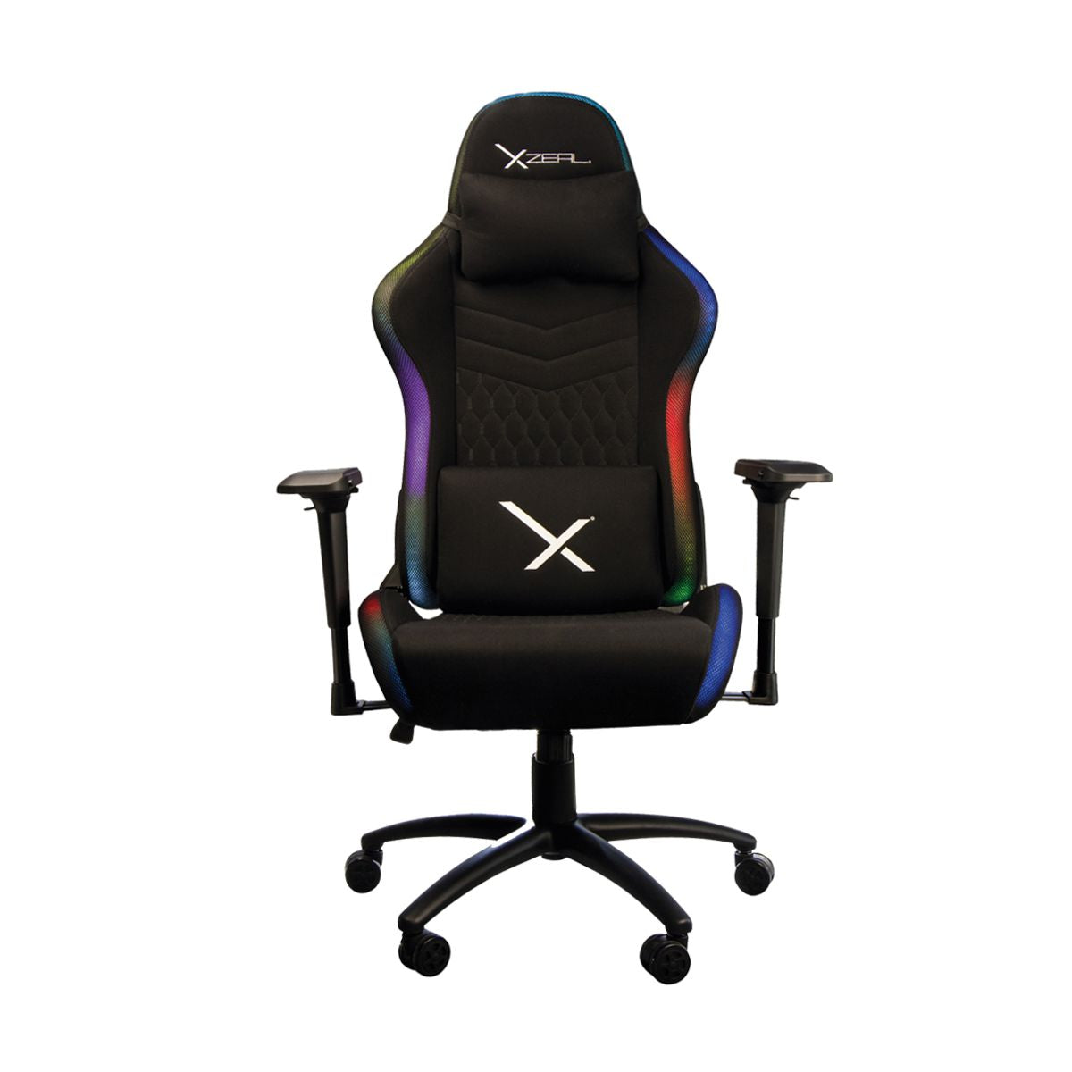 SILLA GAMER XZEAL (XZSXZ15B) TELA, RECLINABLE 180°,BRAZOS 4D, 150 KG,PISTON CLA. 4, RGB,NEGRO