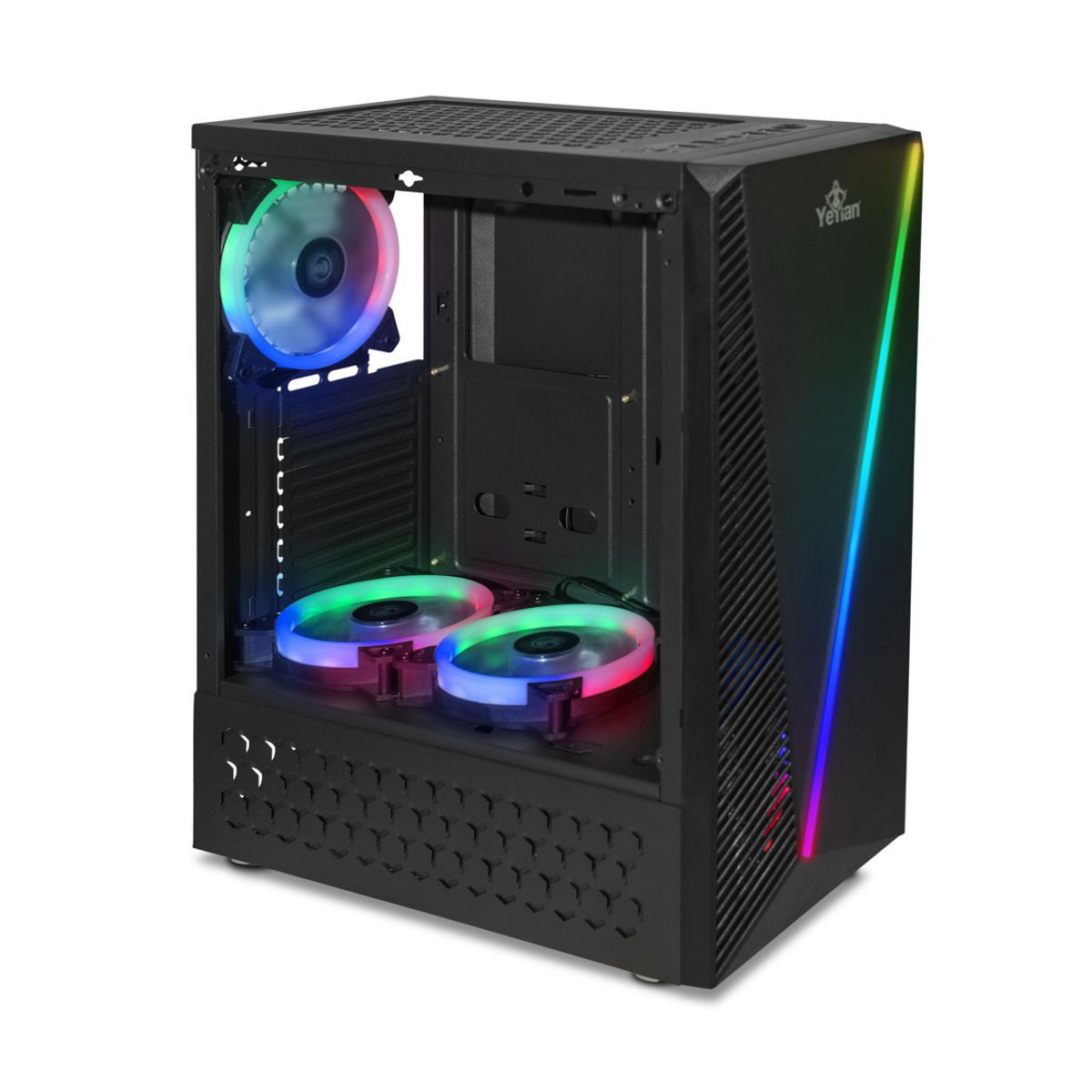 GABINETE YEYIAN (YCH-LAR7-01BK) CRESCENT MASTER,MICRO ATX,3*FAN 120MM RGB,NEGRO,SIN FUENTE ATX