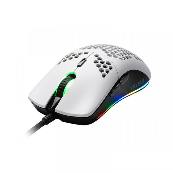 MOUSE YEYIAN (YMG-24311) GAMER WICKED SERIE 3000,RGB,7 BOTONES,7200 DPI,BLANCO