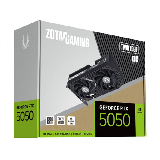 TARJETA DE VIDEO ZOTAC (ZT-B50500H-10M) RTX 5050 TWIN EDGE OC 8GB GDDR6,2602 MHZ,PCIE 5,HDMI,3*DP,2*FAN