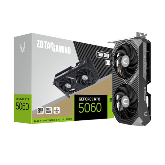 TARJETA DE VIDEO ZOTAC (ZT-B50600H-10A) RTX 5060 TWIN EDGE OC 8GB GDDR7,2527 MHZ,PCIE 5,HDMI,3*DP,2*FAN