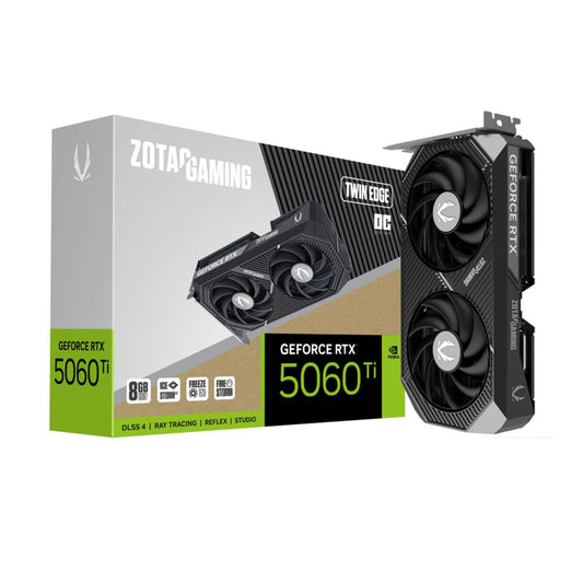TARJETA DE VIDEO ZOTAC (ZT-B50610H-10A) RTX 5060TI TWIN EDGE OC 8GB GDDR7,2602 MHZ,PCIE 5,HDMI,3*DP,2*FAN