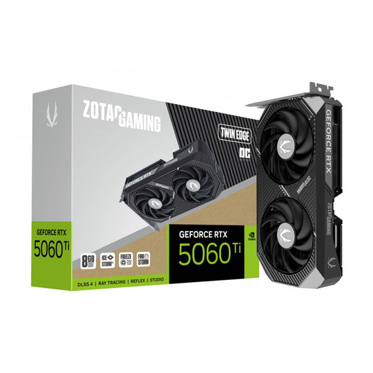 TARJETA DE VIDEO ZOTAC (ZT-B50610H-10M) RTX 5060TI TWIN EDGE OC 8GB GDDR7,2602 MHZ,PCIE 5,HDMI,3*DP,2*FAN
