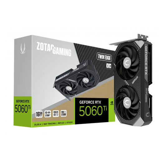 TARJETA DE VIDEO ZOTAC (ZT-B50620H-10M) RTX 5060TI TWIN EDGE OC 16GB GDDR7,2602 MHZ,PCIE 5,HDMI,3*DP,2*FAN