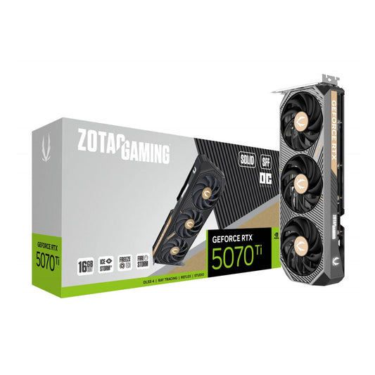TARJETA DE VIDEO ZOTAC (ZT-B50710J3-10P) RTX 5070TI SOLID SFF OC 16GB GDDR7,2482 MHZ,HDMI,PCIE 5,3*FAN