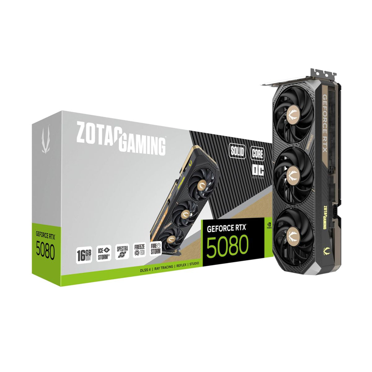 TARJETA DE VIDEO ZOTAC (ZT-B50800J2-10A) RTX 5080 SOLID CORE OC,16GB GDDR7,2640 MHZ,PCIE 5,3*FAN