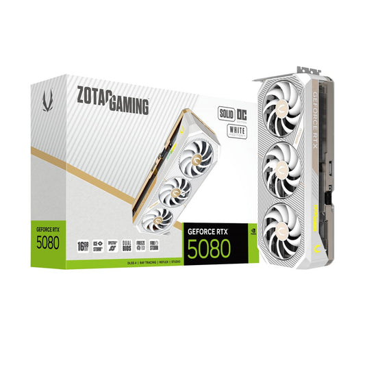 TARJETA DE VIDEO ZOTAC (ZT-B50800Q-10A) RTX 5080 SOLID OC WHITE EDITION 16GB GDDR7,PCIE 5,3*FAN
