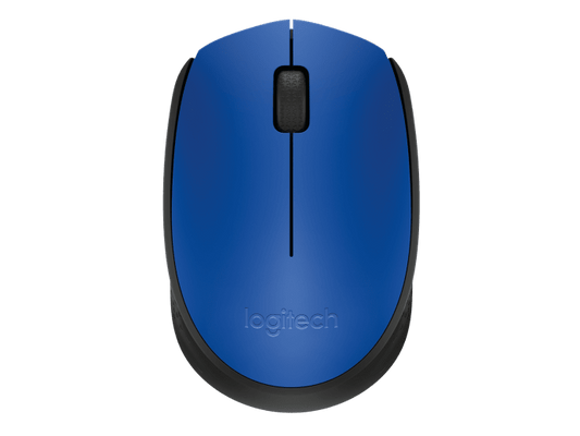 Mouse LOGITECH M170 - Negro con detalles en Azul, 3 botones, RF inalambrico