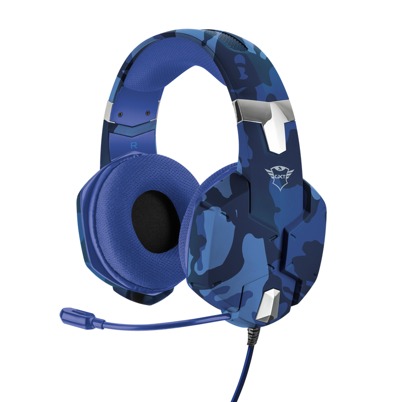 AUDIFONOS TRUST GXT (23249) 322B CARUS GAMING HEADSET BLUE CAMO,3.5MM 3 Y 4 PINS,PC, XBOX,PS5,SWITCH