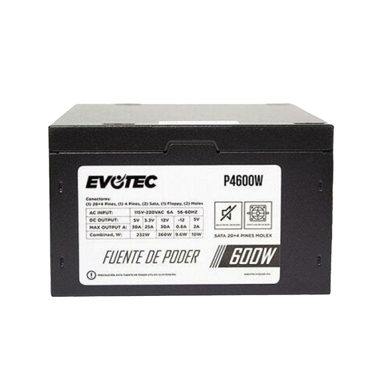 Fuente de Poder EVOTEC P4600W - Negro, 600 W, PC